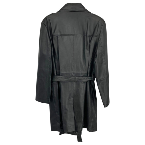 Izod Black Leather Short Trenchcoat Plus Sz 2X Belted Double Breasted Pockets - Picture 8 of 8